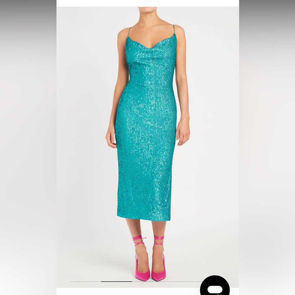NWT Rebecca Vallance - US 10 - MISSING HOURS MIDI DRESS - Turquoise